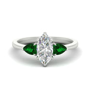 3 Stone Marquise Cut Lab Diamond Cathedral Ring With Pear Accents